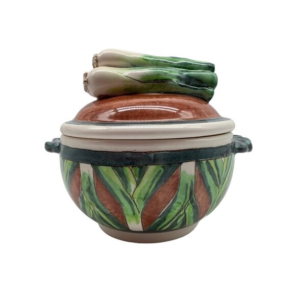 Hand Crafted Ceramic LEEKS Bowl with Lid Quality Serveware Hand Thrown Pottery - Picture 1 of 12